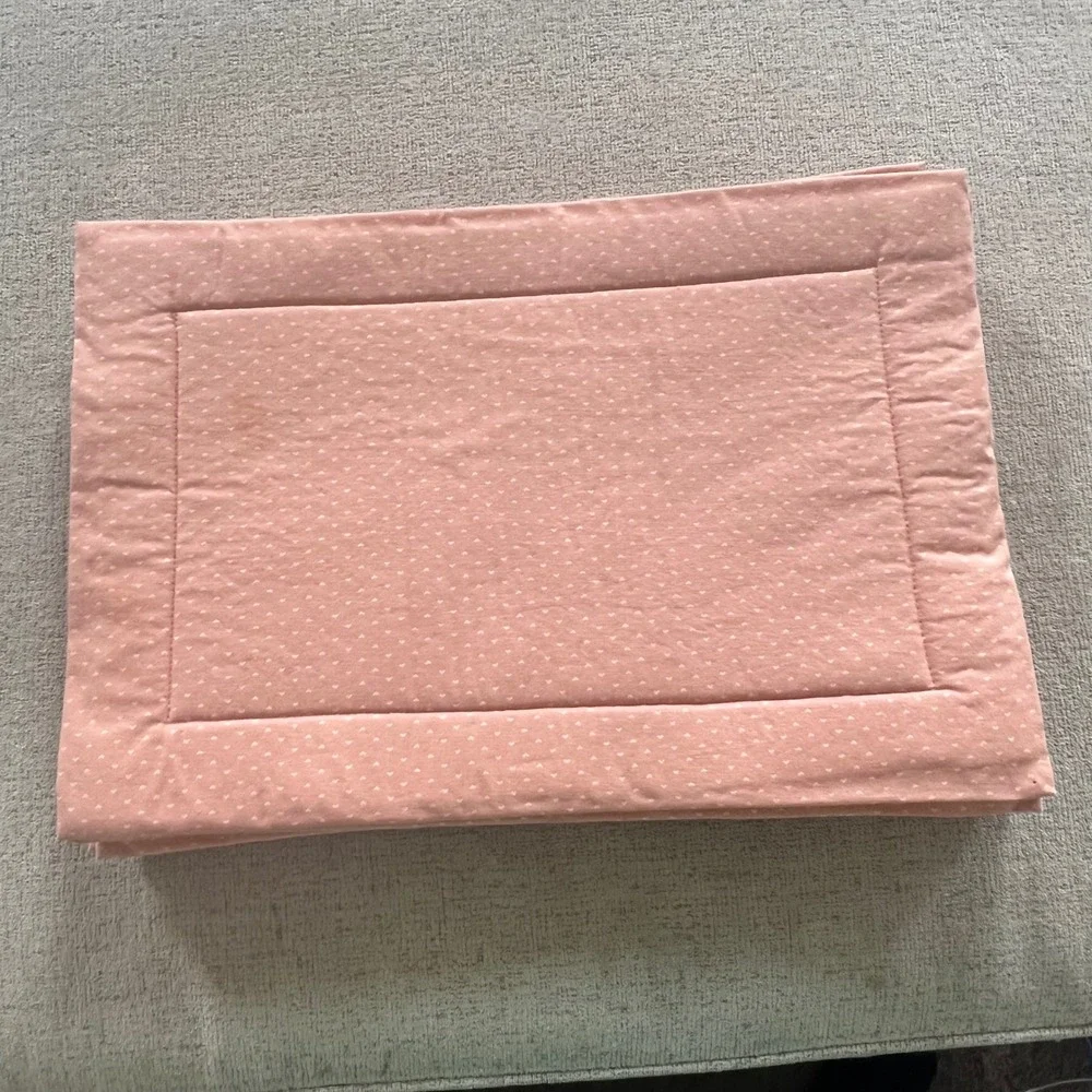 Vintage Handmade Quilted Placemats Set of 8 Pink White Heart Print Cottagecore